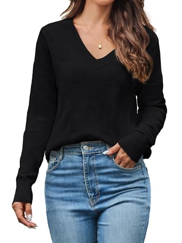 cindeyar pullover damen langarm v-ausschnitt strickpullover schwarz, l