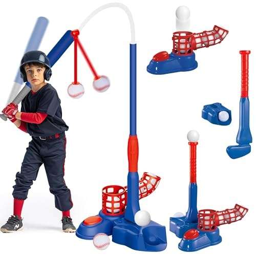 skerito baseball set kinder, t-ball set für 3-7 jahre mit schläger und bällen, blau