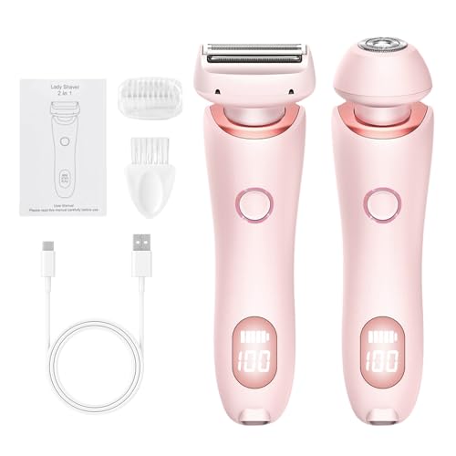 Produktbild: damenrasierer elektrisch, elektrischer rasierer für intimbereich, wasserdicht 2 in 1 rosa