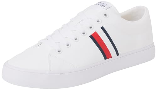 tommy hilfiger herren sneaker vulcanized low top mesh core stripes weiß 44