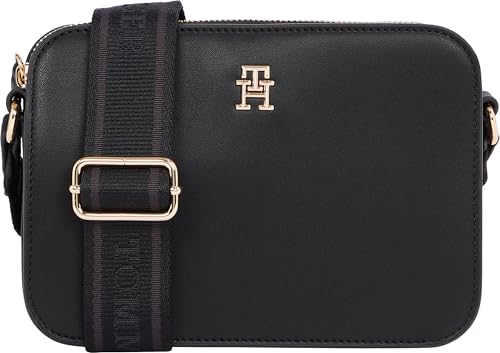 Produktbild: tommy hilfiger damen umhängetasche logotape camera bag schwarz, breiter tragegurt