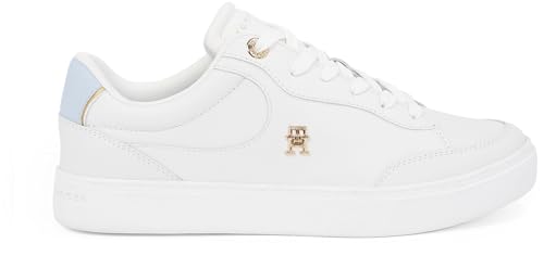 tommy hilfiger damen sneaker court chic leder mehrfarbig ecru breezy blue 37