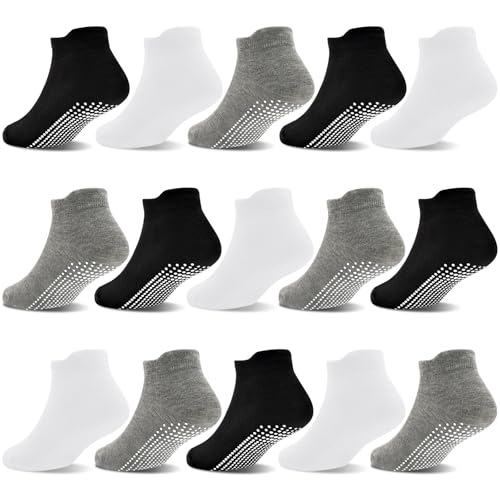 GRPSKCOS rutschsocken kinder 15 paar abs knöchelsocken für 5-7 jahre schwarz weiß hellgrün