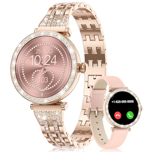 lige smartwatch damen mit telefonfunktion, 1.19" touchscreen, ip68, sportuhr, blutdruckmessung, spO2, menstruationszyklus, gold