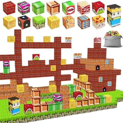 magnetische bauklötze 64 stück, montessori magnetisches spielzeug für 3+, geschenk für kinder 5-7