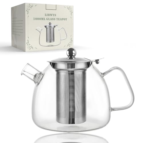 libwys teekanne glas 1000ml mit siebeinsatz aus borosilikatglas, für tee und kräutertee