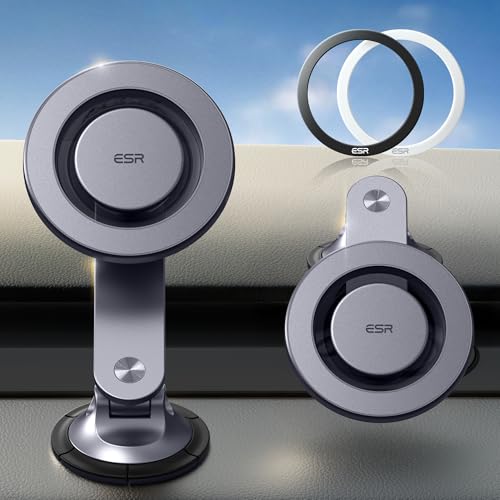 📍 **ESR Car Mobile Phone Holder for MagSafe Car Mount, 360° Rotation, Dashboard Magnetic Universal Car Mobile Phone Holder for iPhone 16/15/14/13/12, Samsung, Strong Magnet, Grey (with 2 MagSafe Ring)**