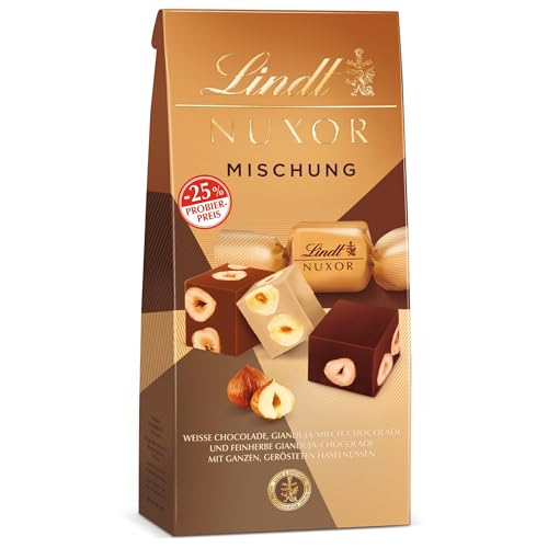 Lindt NUXOR Mischung 103g, cremige Gianduja Schokolade mit gerösteten Haselnüssen, Pralinen Geschenk, Schokoladengeschenk