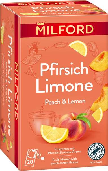 milford früchtetee pfirsich limone 20 teebeutel mit pfirsich-zitronen-aroma