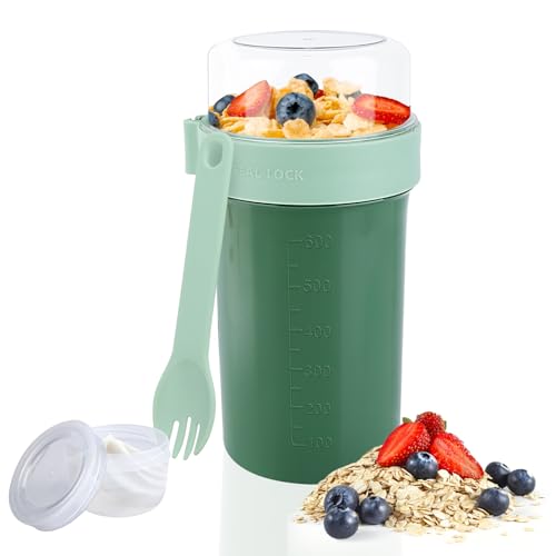 Müslibecher to go RISVOWO, joghurtbecher 760ml 230ml mit löffel, grün