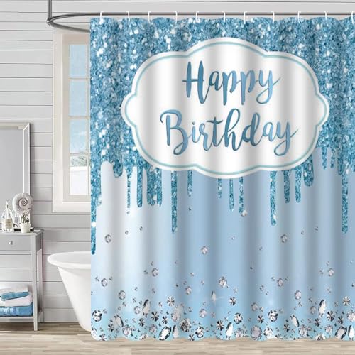 Produktbild: wasserdichter duschvorhang 180 x 180 cm blau weiß polyester für badewanne mit ringen B8313