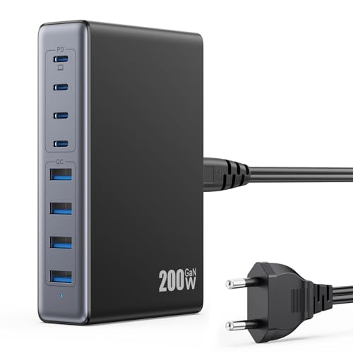 200W usb c ladegerät 8-in-1 gaN III netzteil mit qc4.0 und pd 65W für macbook, ipad, iphone, samsung