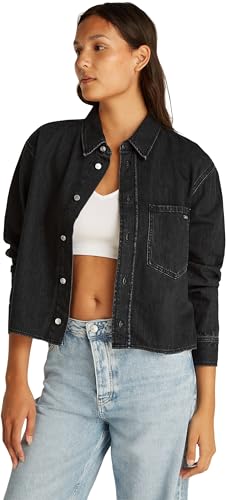 Produktbild: calvin klein damen cropped jeanshemd denim shirt schwarz mit tasche, m