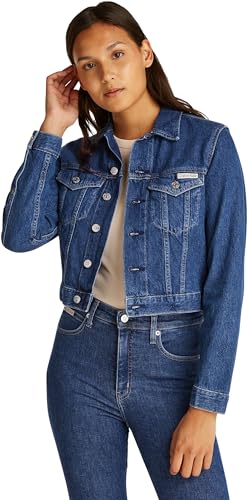 calvin klein damen jeansjacke cropped 90's denim trucker blau, größe l