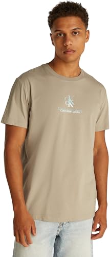 calvin klein herren t-shirt kurzarm beige shadow logo regular fit, größe s