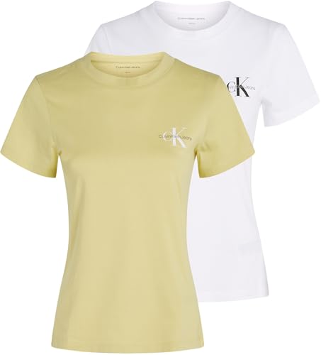 calvin klein jeans slim tee 2-pack monologo grün muted lime brilliant white, m