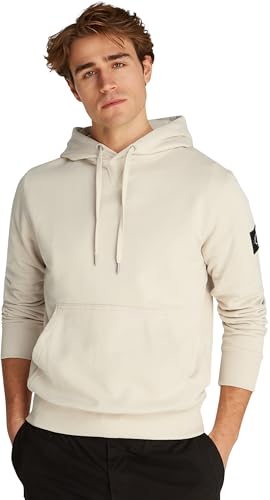 calvin klein hoodie herren badge mit kapuze beige oatmeal XL