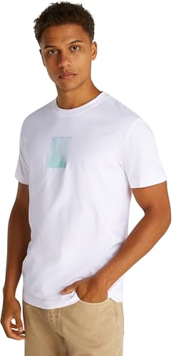 calvin klein herren t-shirt kurzarm brush stroke graphic weiß, gr. L