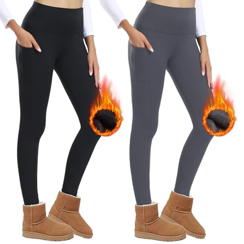 amiYoyo thermo leggings damen 2er pack gefütterte leggings mit taschen warm blickdicht