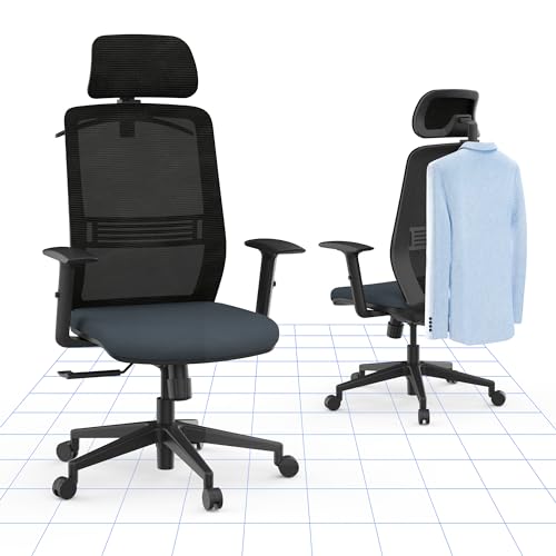 flexispot ergonomischer bürostuhl mit kopfstütze, lordosenstütze, höhenverstellbar, schwarz-blau