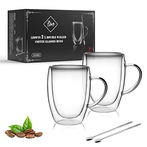 libwys doppelwandige kaffee- und teegläser 2x350ml mit löffel und griff