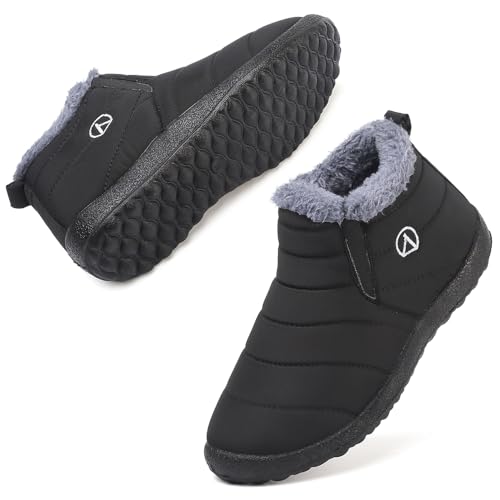 Rokiemen kinder winterstiefel wasserdicht gefüttert rutschfest outdoor schwarz 35 EU