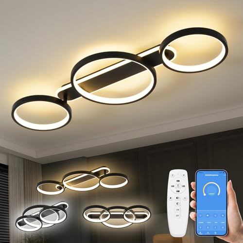 led deckenlampe dimmbar mit fernbedienung app ringform 3 flammig 36w schwarz 78cm
