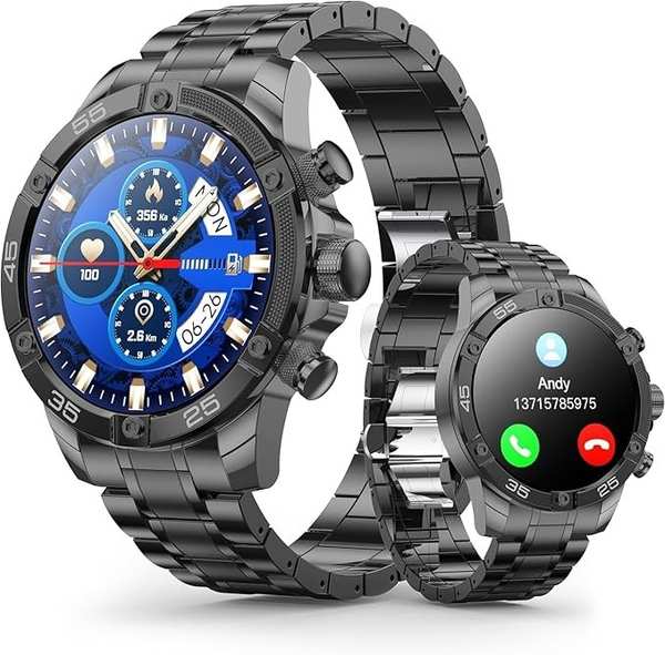 OHUGNA Herren Smartwatch 1.53'' mit Herzfrequenz, Schlafmonitor, IP67, Bluetooth