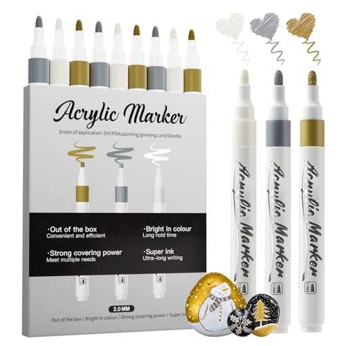 Jnyan acrylmarker 9er pack, 2-3mm spitze, weiß gold silber für kunst und bastelarbeiten