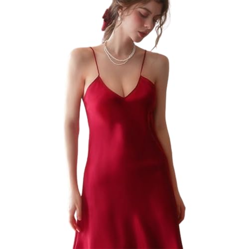 satin nachthemd damen sexy negligee babydoll unterkleid v-ausschnitt verstellbare träger rot xxl