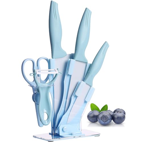 küchenmesser set 6-teilig, scharfe messer mit antihaftbeschichtung, edelstahl, blau