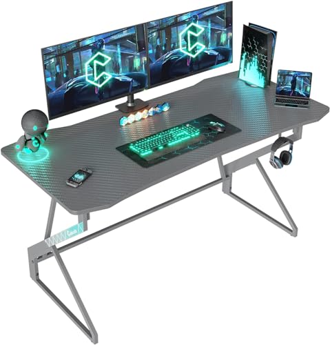 bexevue gaming schreibtisch 120x60 cm ergonomisch mit led und kopfhörerhaken