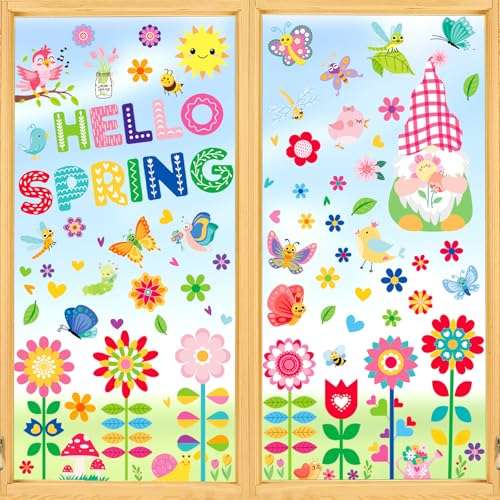 fensterbilder frühling kinder, selbstklebend 9 blätter blumen schmetterling fensterdeko