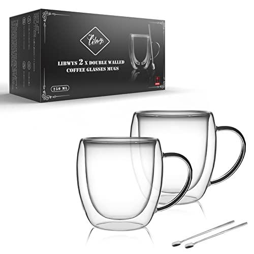 libwys 2x250ml thermo kaffeegläser mit löffel, cappuccino und latte macchiato set