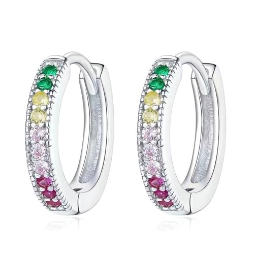 silber hoop ohrringe damen, sterling silber hypoallergen creolen, bunte zirkonia huggie ohrringe