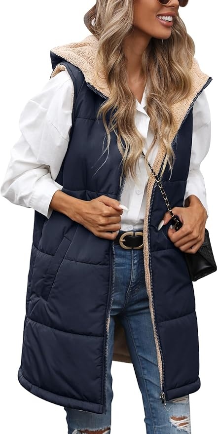 Produktbild: RITOSTA Damen Weste Lang Steppjacke Fleecejacke Ärmellos Winter Herbst Kapuze