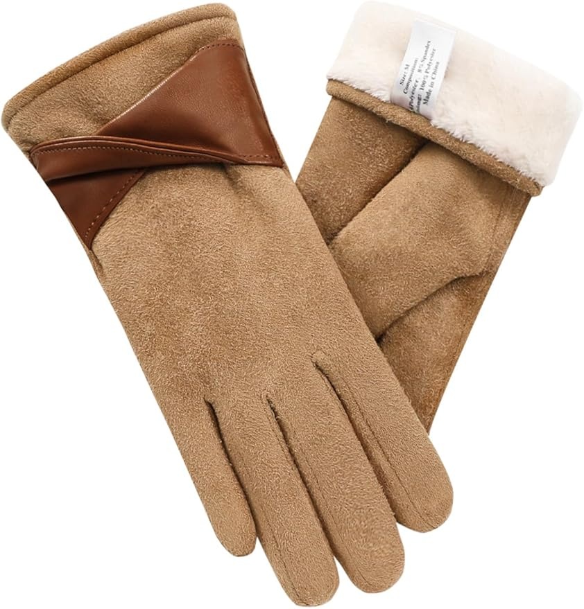 vislivin handschuhe damen touchscreen wildleder gefütterte winterhandschuhe braun XL