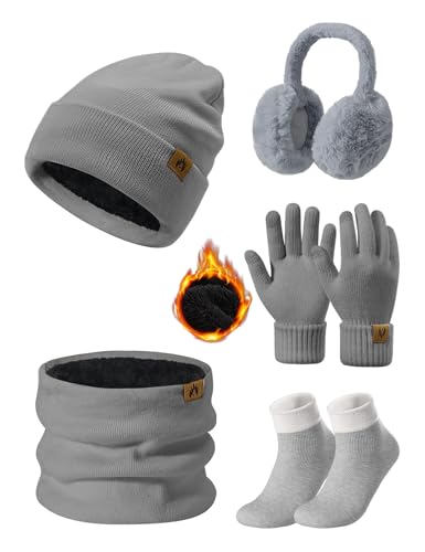 umipubo winter set mütze schal handschuhe fleece beanie ohrenwärmer grau