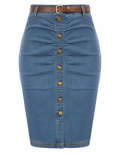 belle poque jeansrock damen vintage knielang hellblau sommer pencil rock xxl