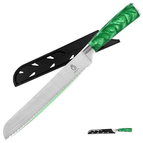 Brotmesser FULLHI 8 Zoll Japanisches Edelstahl Küchenmesser mit Scheide Schutz, grün