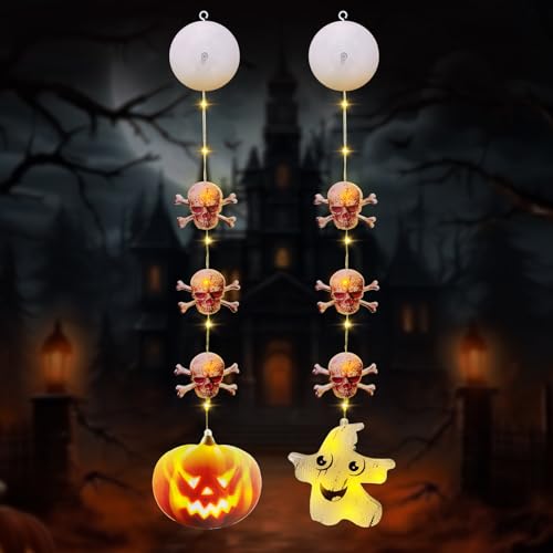 halloween deko bseical - 2er set fensterlichter mit schädel, spinnen, fledermaus