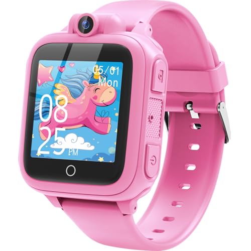 awatty smartwatch kinder mit kamera, 14 spiele, musik für 3-12 jahre - rosa