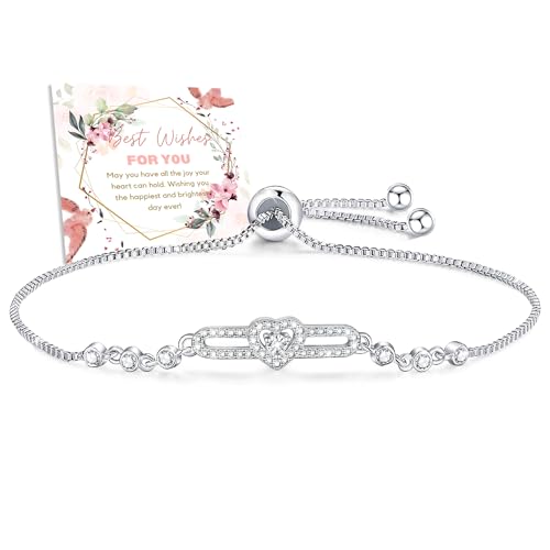 KENIY damen armband silber 925 herz armkette zirkoniumdioxid verstellbar schmuck geschenk