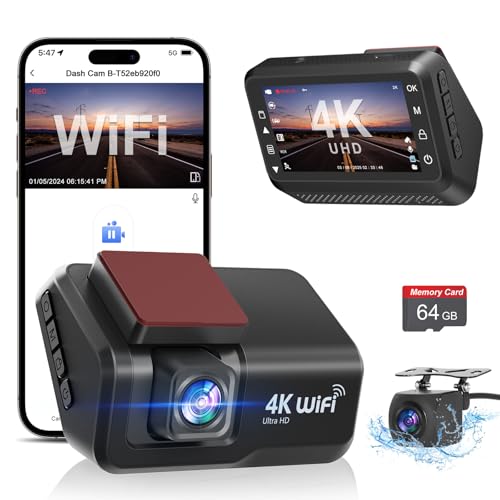 chortau dash cam 4k + 1080p, dual car camera mit wi-fi, 64gb sd, nachtmodus