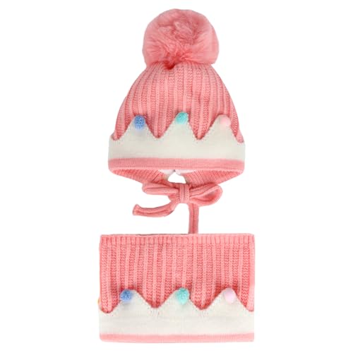 BRTNUP kinder winter mütze schal set rosa gestrickte baby hut für mädchen 0-24 monate