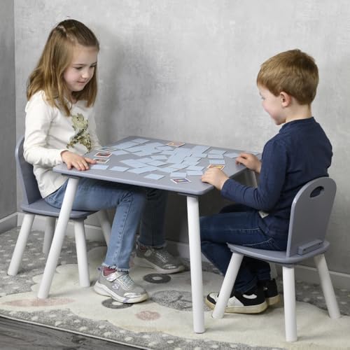 kindertisch mit 2 stühlen, weiß grau, 55 x 55 x 45 cm, material faserplatte, kesper