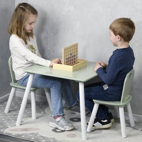 kindertisch mit 2 stühlen weiß salbeigrün 55 x 55 x 45 cm geschenkbox von kesper