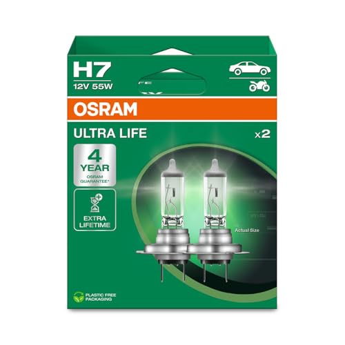 h7 halogen scheinwerferlampen osram ultra life, 2er set in aufbewahrungsbox