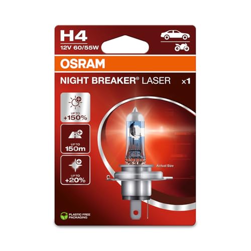 osram night breaker laser h4 halogen lampe 64193nl-1bl 12v +150% helligkeit