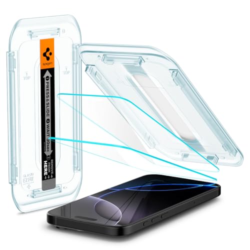 spigen glas.tR ez fit displayschutzfolie für iPhone 16 pro, 2er pack, kratzfest